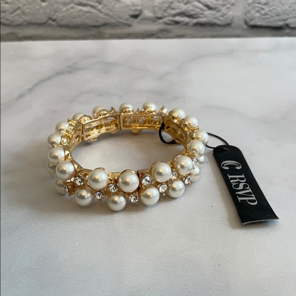 NWT RSVP Pearl & Rhinestone Stretch Bracelet